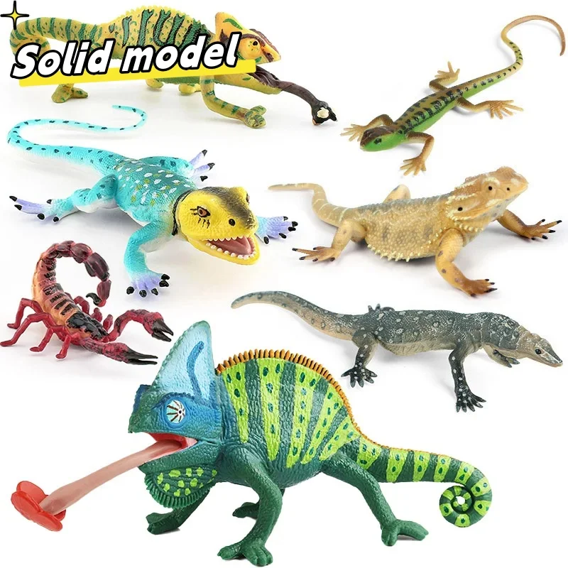 Simulation Reptile Animals Lizard Phrynosoma Chameleon Scorpion Action Figures Bearded Dragon Miniacture For Kids Education Toys