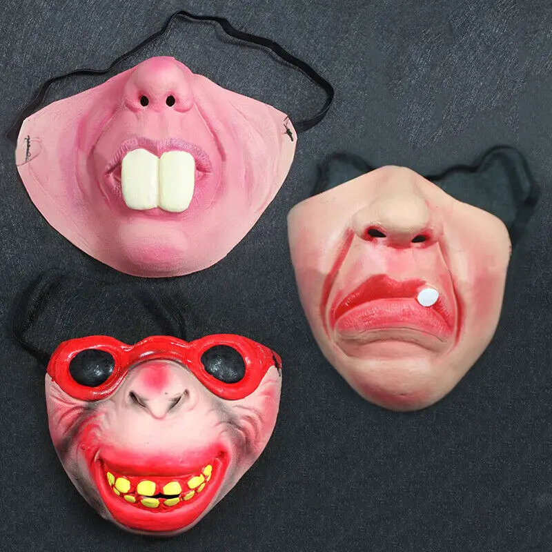 Men Women Funny Half Face Mask Simulated Big Teeth Smile Latex Masks Halloween Costume DIY Face Cover Latex Mask Costume Props