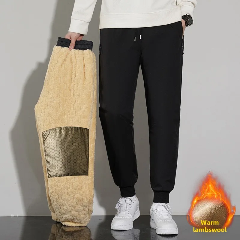 Graphene Winter Cotton Pants Men's Cashmere Pants Windproof Fleece Thickened Casual Pants plus Size Thermal Workout Pants