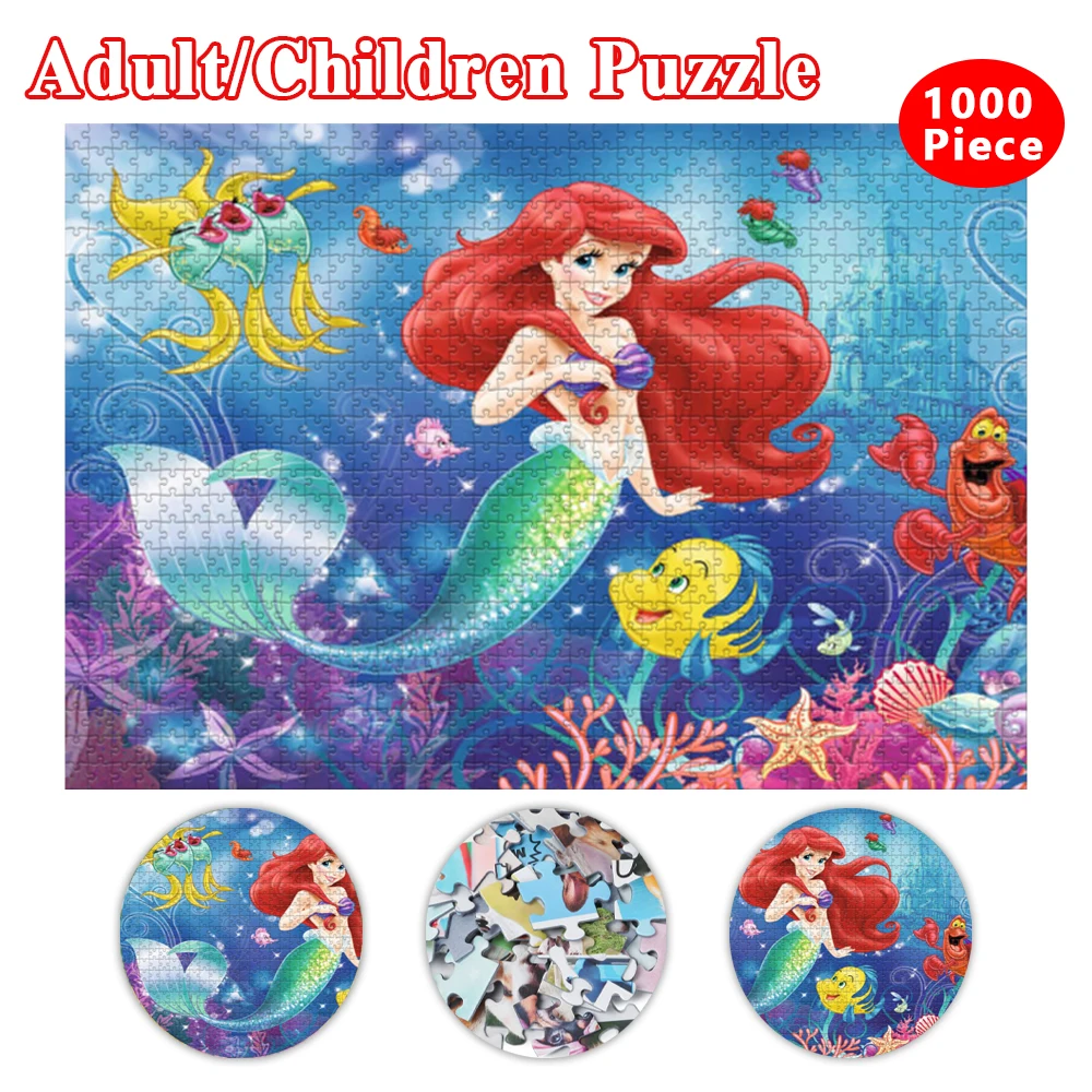 Disney Princess Ariel Jigsaw Puzzle The Little Mermaid Puzzles Cartoon Children\'s Toys Decompression Game Diy Handmade Gifts