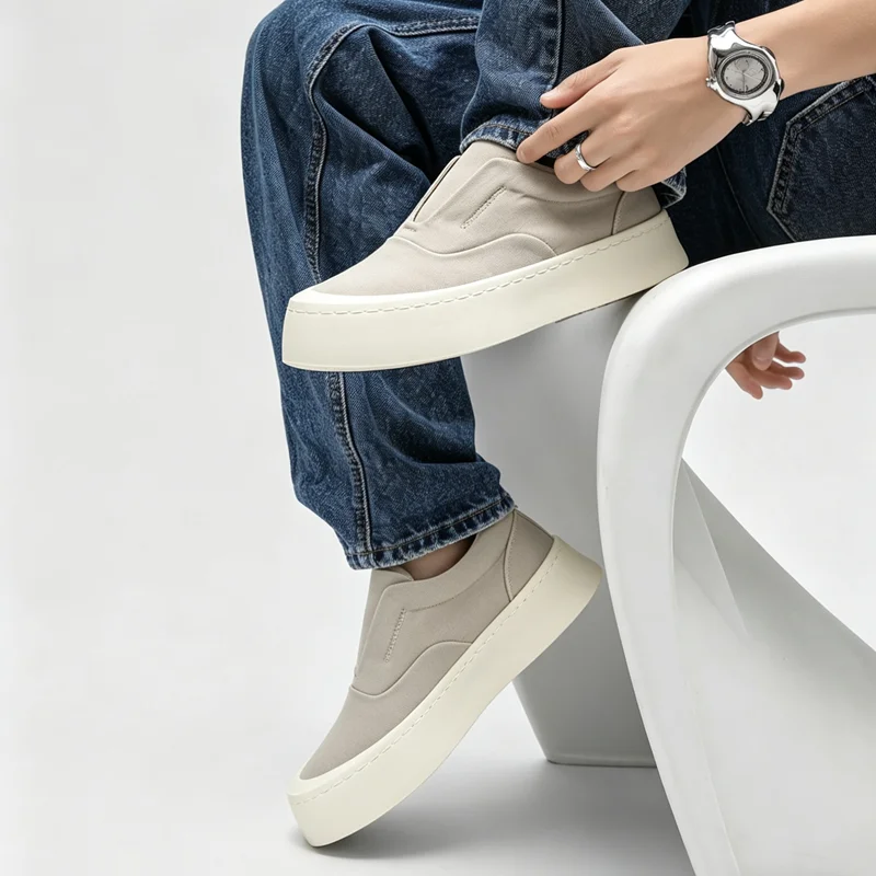 2026 Summer New Style Men Breathable Casual Thick Bottom Loafers, Lightweight Anti‑Slip Lazy Slip-On Ice Silk Cloth Shoes