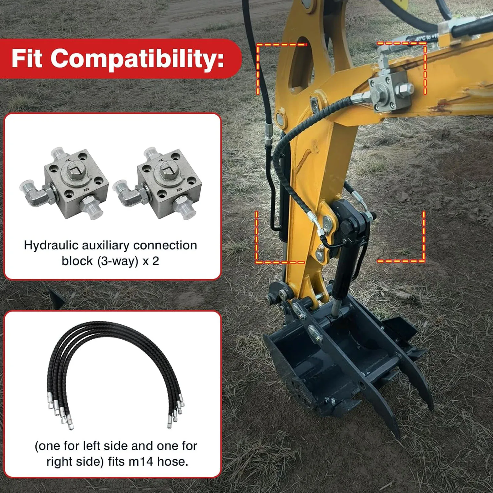 Hydraulic Diverter Valves 4 Quick Connectors Wide Compatibility 3 Way Diverter Valve for 2 Ton Mini Excavators