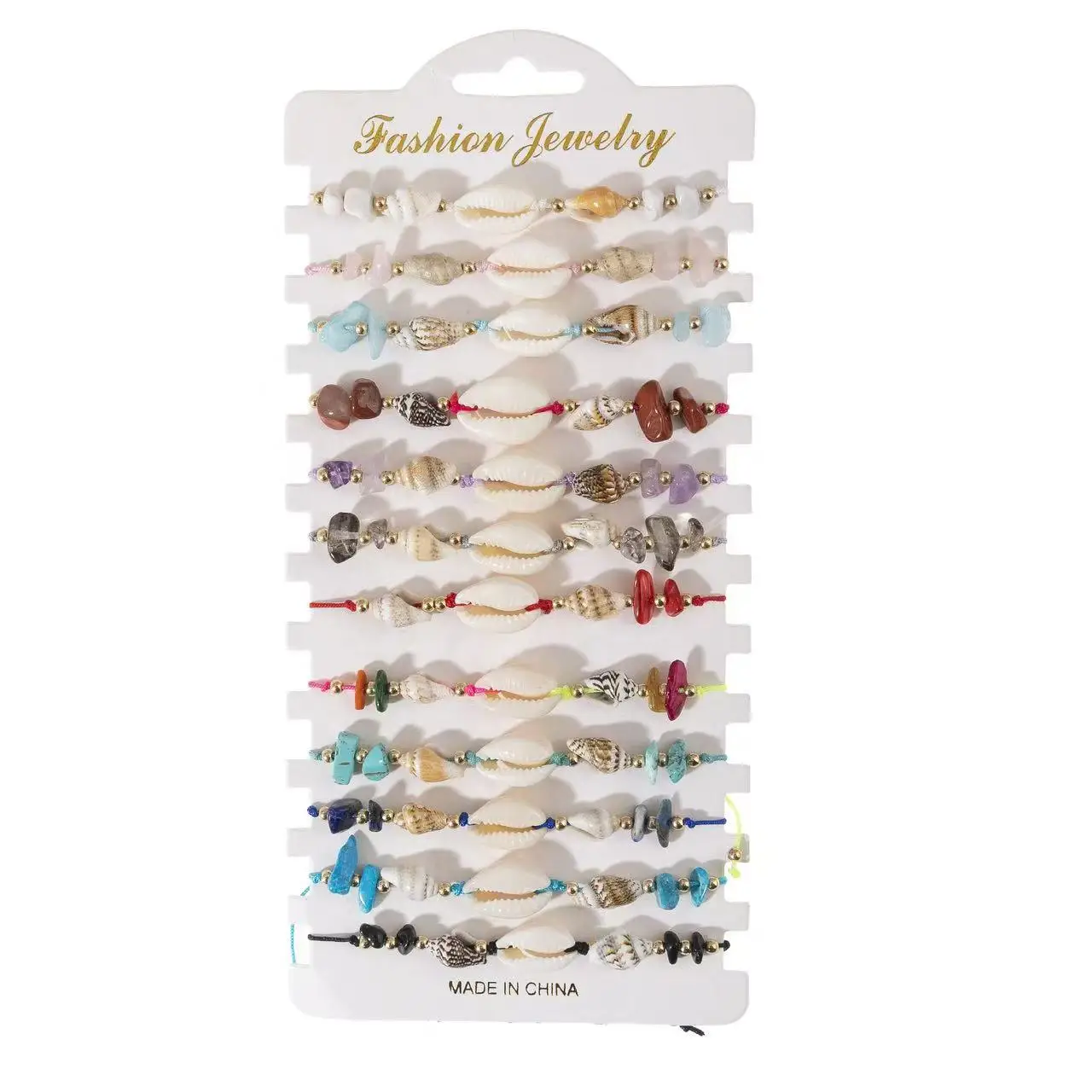 12 قطعة الصيف محارة قذيفة غير النظامية كريستال الحصى مطرز المنسوجة سوار للنساء حفلة الشاطئ-سوار قابل للتعديل