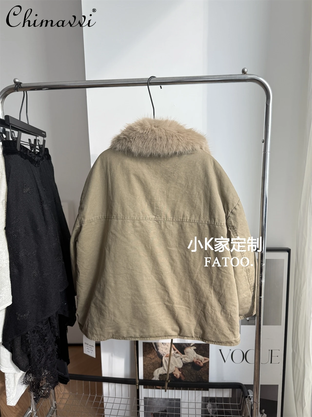 2025 Winter Nieuwe Zachte Pluizige Grote Bontkraag Trekkoord Parka Halflange Warme Verdikte Jas Casual Werkkleding Katoenen Jas Vrouwen