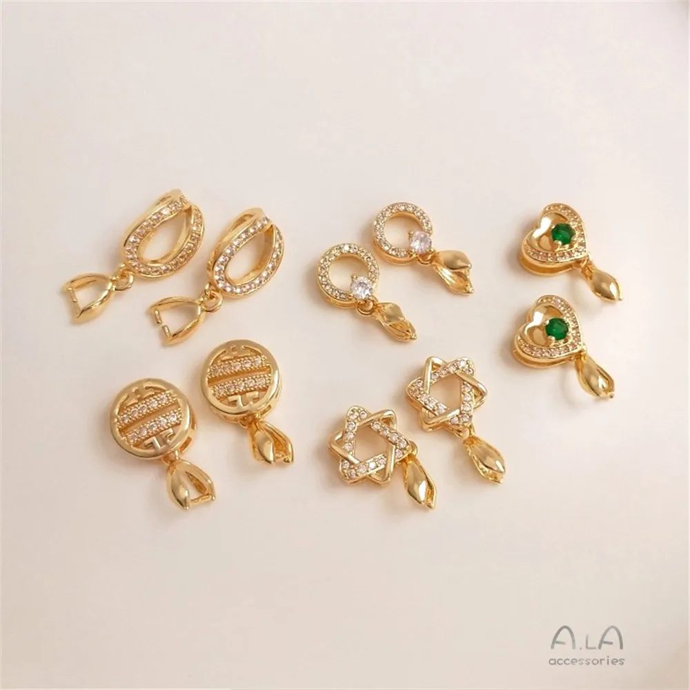 

14K Gold Color-preserving Necklace Pendant Zircon Buckle Head Pendant Clip Crystal Jade Pendant Buckle Handmade DIY Accessories