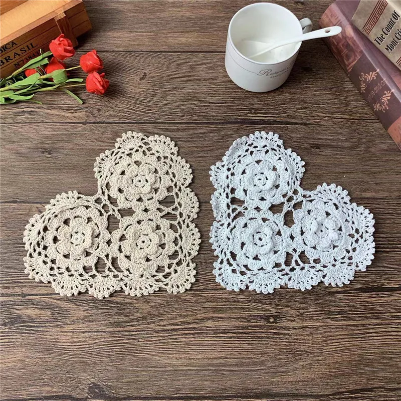 Pastoral White Beige Cotton Crochet Table Placemat Tablecloth Pad Handmade Crafts Wedding Christmas Banquet Home Ourdoor Decor