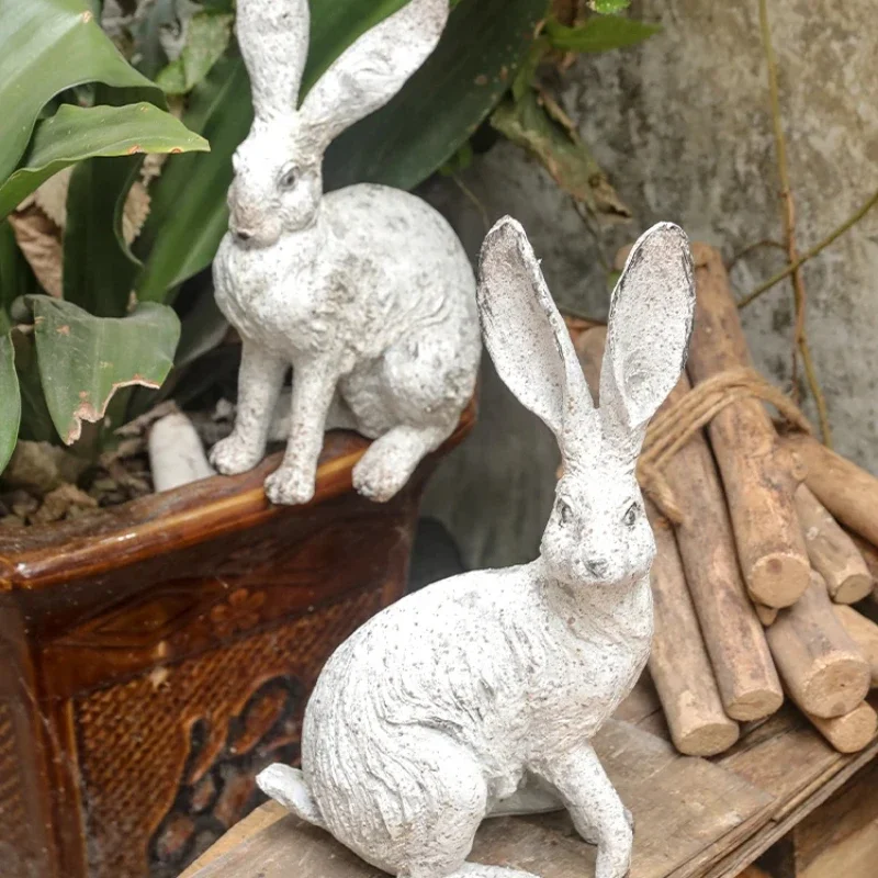 Garden Rabbit Figurines Indoor and Outdoor Decoration Home Decor Ornaments for Office and Bedroom Rustic Animal Sculpture