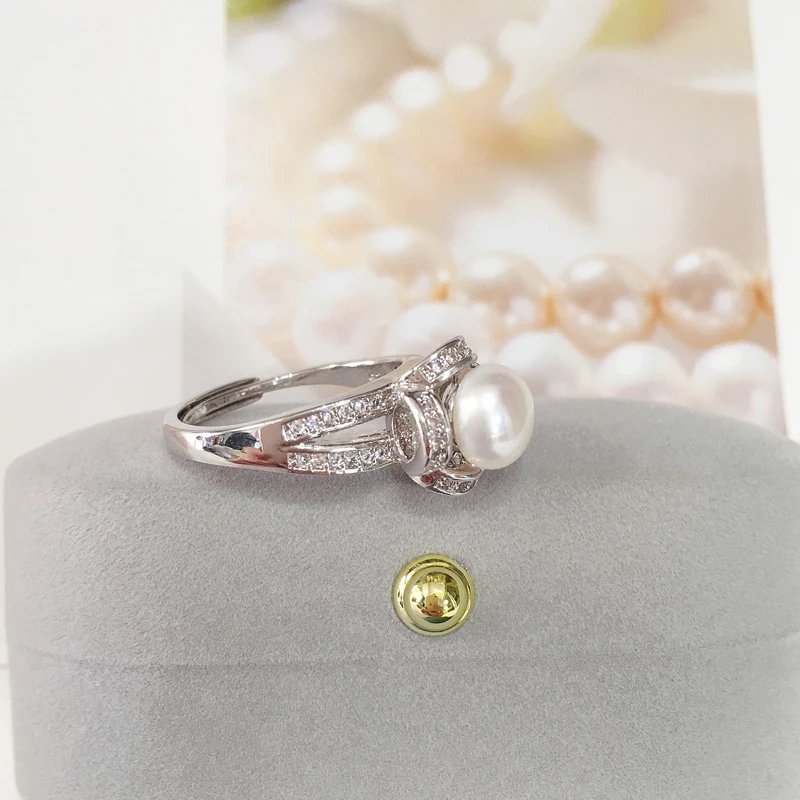 ZHBORUINI nonono Pearl Ring Plating 14K White Gold 100% Natural Freshwater Pearl Diamond Design Female Wedding Ring Jewelry Gift 6