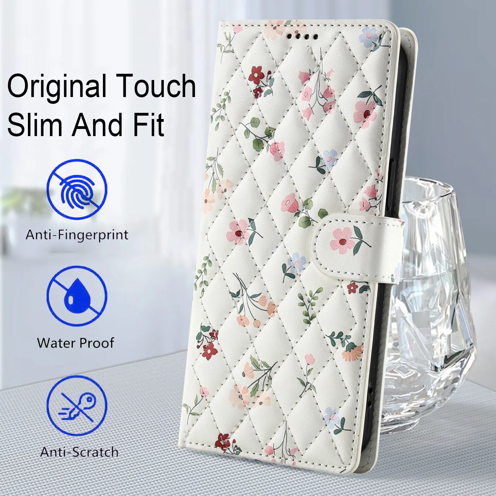 Étui En Cuir Motif De Fleur De Losange Pour Samsung Galaxy S25 Ultra S24 Plus S23 FE S22 S21 S20 Note20 Housse Portefeuille