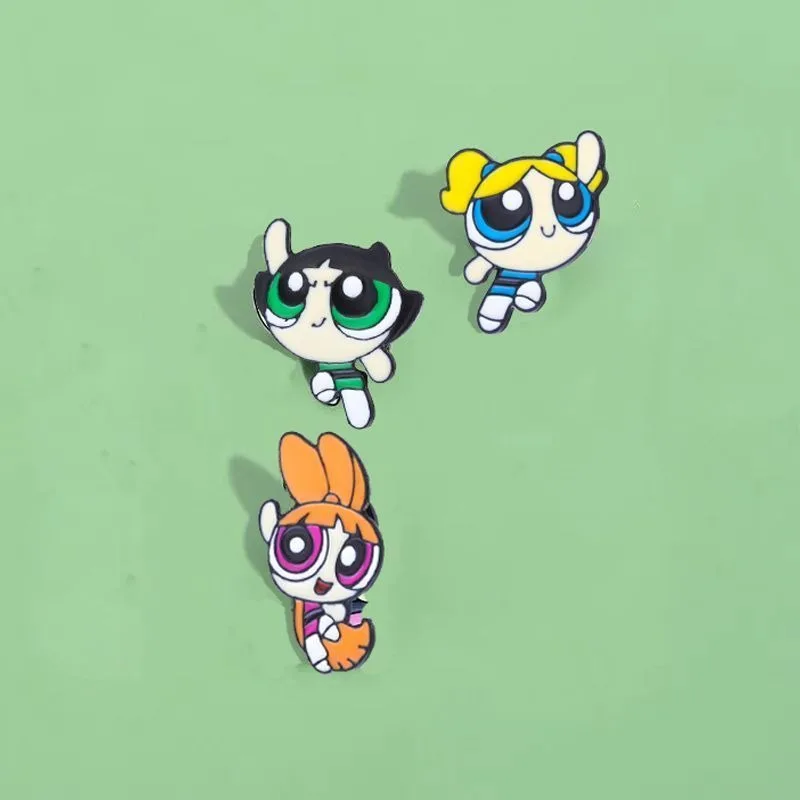Powerpuff Girls 만화 및 애니메이션 주변 합금 브로치 고가치 창의적 다목적 의류 가방 액세서리