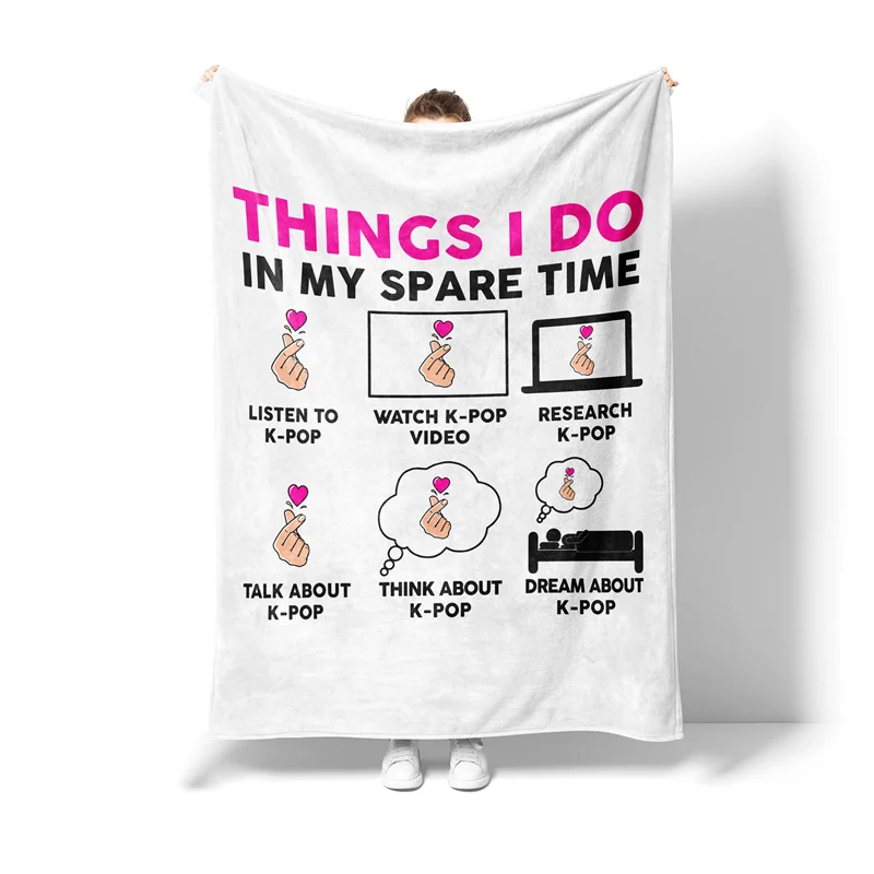 Gaslight Gatekeep Girlboss Eat Sleep K-pop Repeat Things I Do Throw Blanket Korean Lover Soft Fleece Blanket for Couch Bedroom
