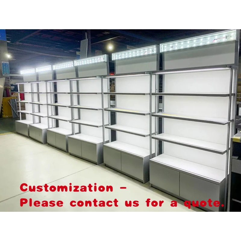 custom.Cosmetic Shelf Display Built-In LED Light Adjustable Layers Large Storage Eco-Friendly Laminated White Metal Frame