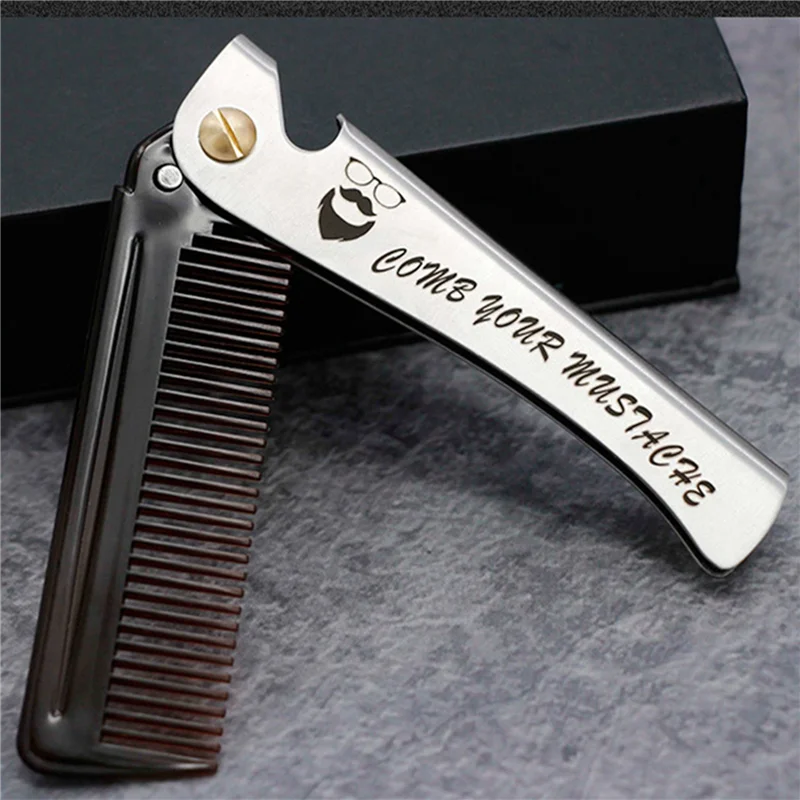

B01C-3 Pcs Black Men Folding Pocket Comb PP Teeth Detangling Hair Beard Comb Metal Handle Foldable Combing