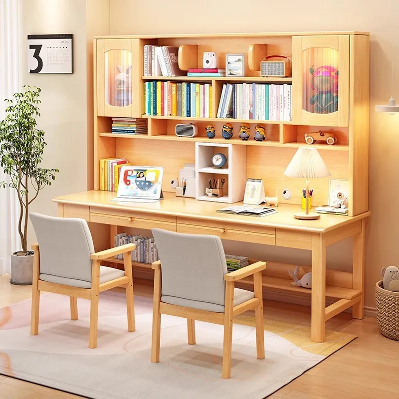 مكتب كمبيوتر من الخشب الصلب، طاولة كتابة للدراسة الفرعية، رف كتب، طاولة دراسة لغرفة النوم المنزلية المتكاملة #3