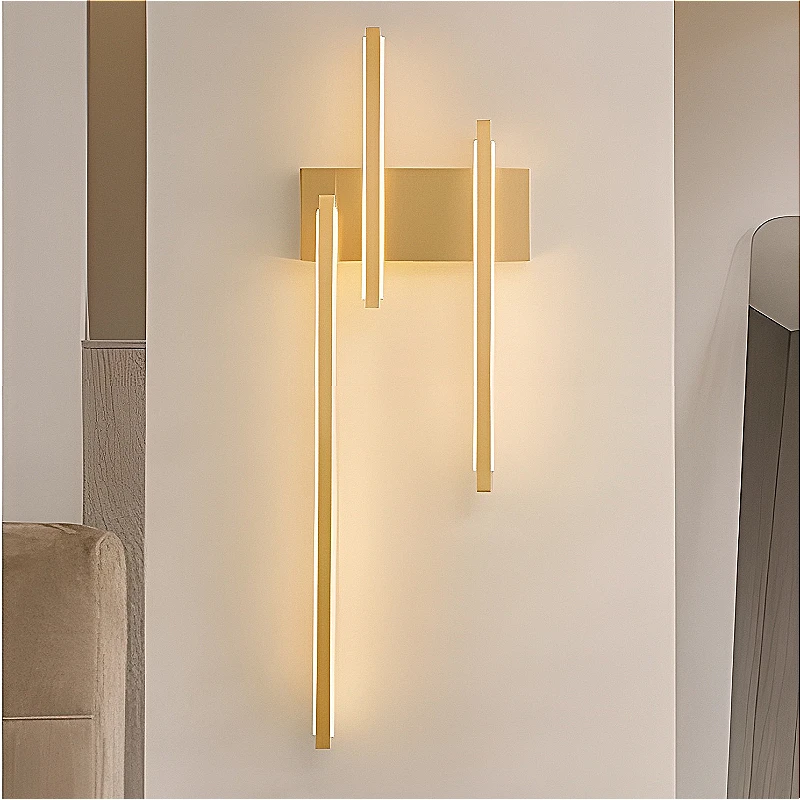 2024 New Copper Minimalist Wall Lamps Gold Black Rectangle Strip Lighting for Room Corridor Villa Hotel Art Decor LED Wall Light image 4