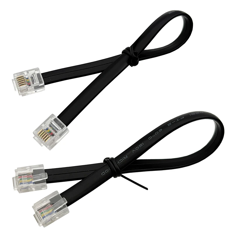 

1M/2M/3MSix-core flat telephone cable RJ12 6P6C left-angled crystal connector black 6-core connecting wire extension cable