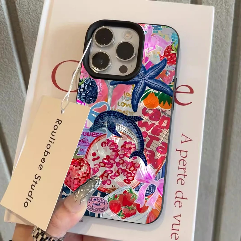 Marine Dolphins INS Collage-Stil Hüllen für iPhone 17 15 14 Pro Max Hülle iPhone 16 13 12 11 XS XR Plus Stoßfeste TPU-Schutzhülle – Detail 4