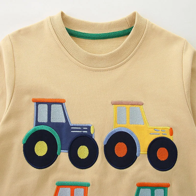 TUONXYE Kids Boys Cotton Crew Neck Sweatshirt Farm Tractor Embroidery Pattern Long Sleeve Casual Children Daily Pullover