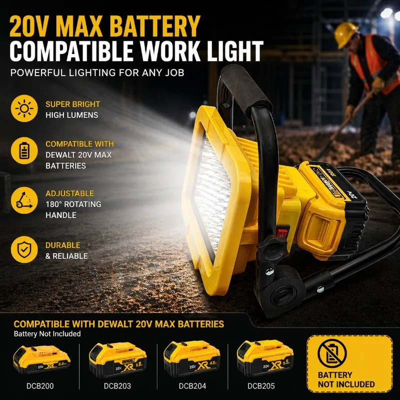 Светодиодный рабочий фонарь для DeWalt, Milwaukee M18, портативная лампа для кемпинга с литиевой батареей, USB-пауэрбанк для использования на открытом воздухе