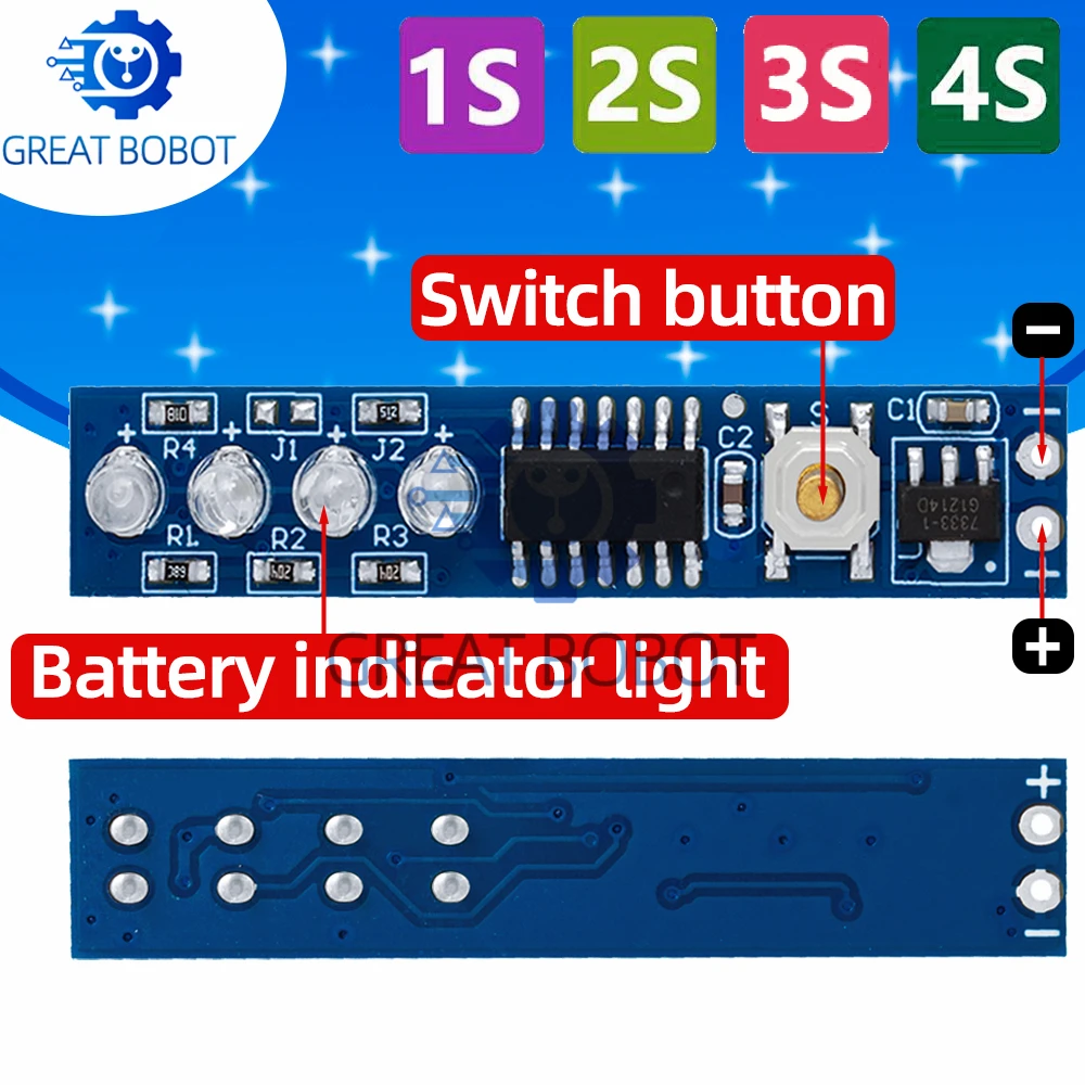 BS Battery Capacity Indicator for 1S-4S 3.7V 18650: LED Display Percent Power Level Tester (Single/Multi-Cell Module)