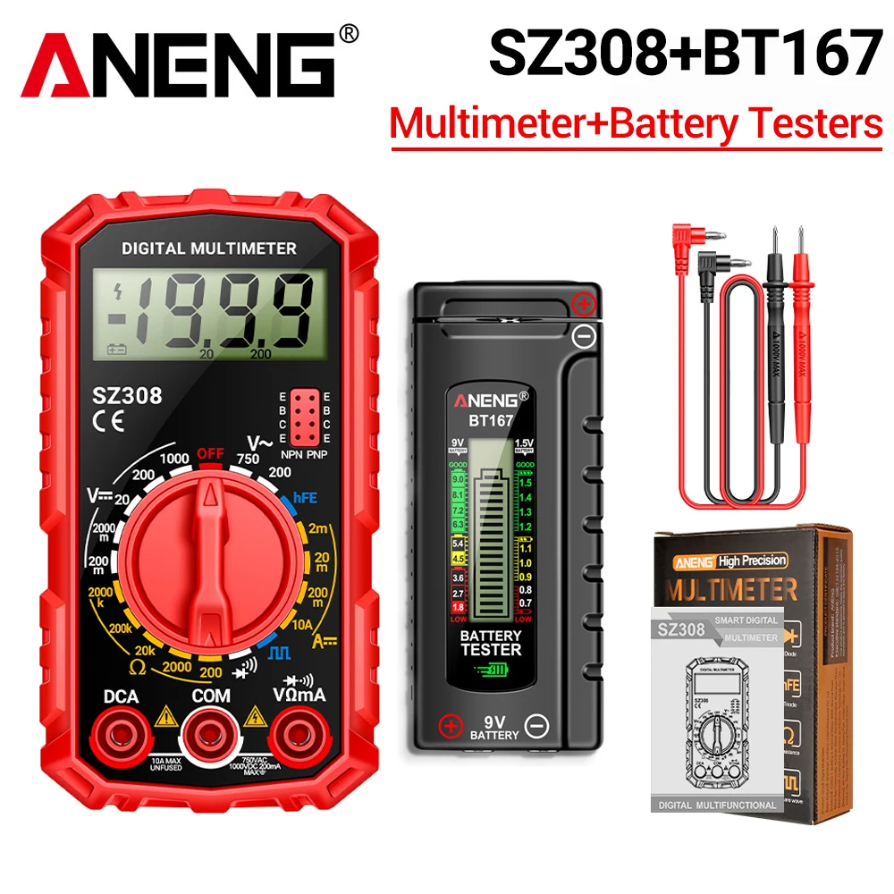 ANENG SZ308 Digitale Multimeter 1999 Counts AC DC Spanning Stroom Weerstandstester Gratis Cadeau BT167 Batterijtester Detector Gereedschap
