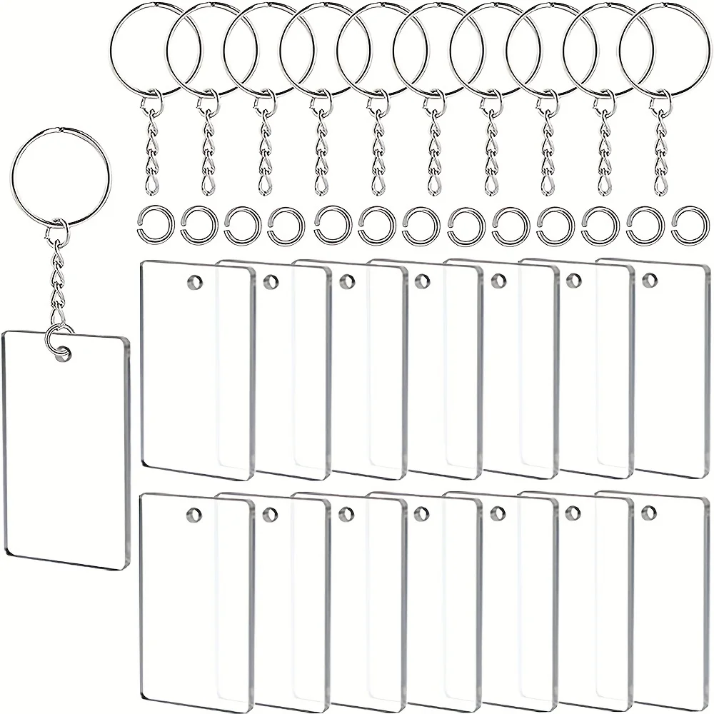 90PCS Acrylic Transparent Keychain Blanks Rectangle Song Key Chain Transparent Keychain Rings DIY Projects and Crafts