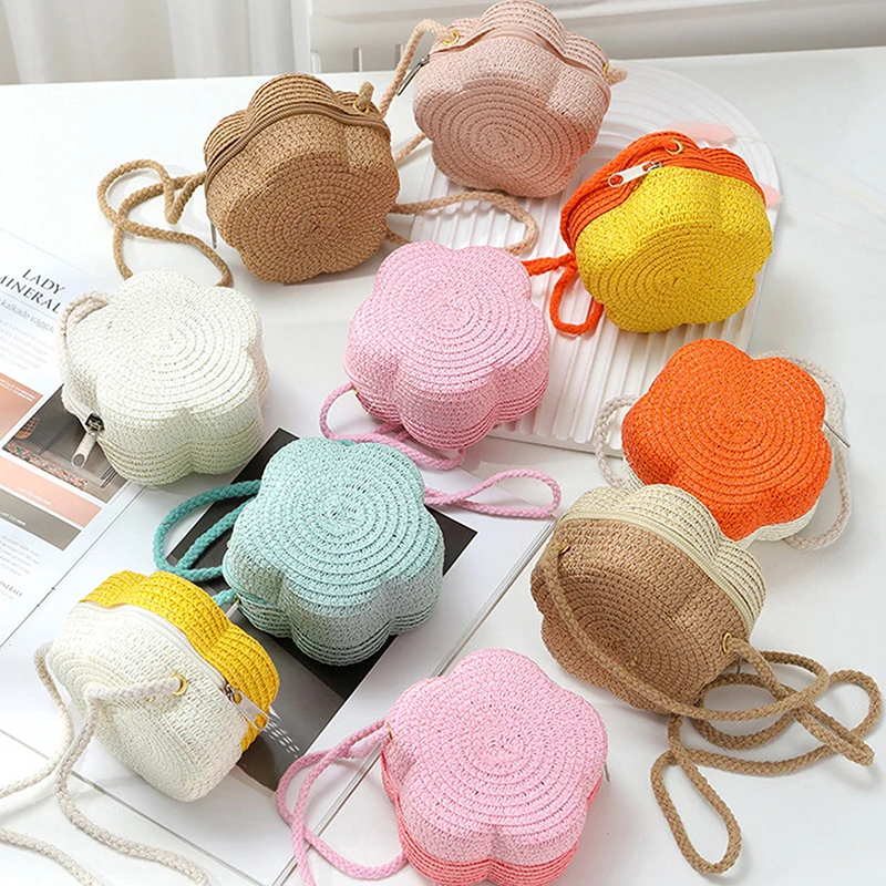 

Детская сумка на плечо ручной работы для девочек, соломенные детские сумки с цветочным принтом, сумка-мессенджер, детский кошелек с ключами, милая мини-сумочка принцессы