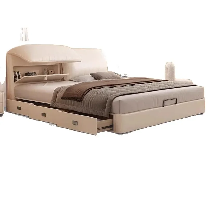 for Italian Elephant Ear Leather Bed Modern Simple High-End Box Drawer Double Bed Storage Queen Bed Master Bedroom