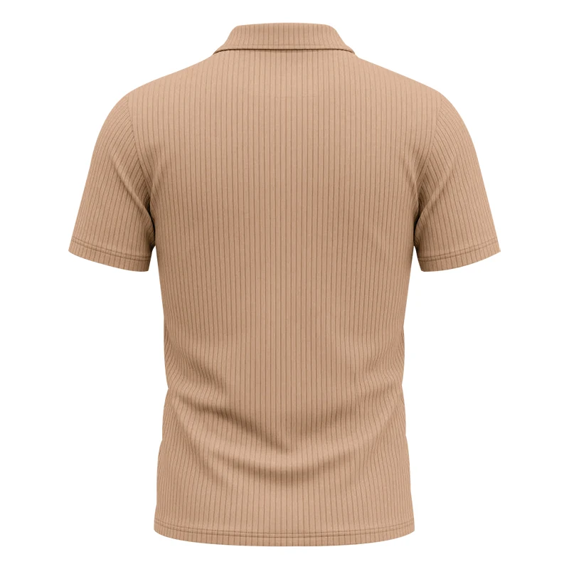 Herren 1-teiliges Gestricktes V-Ausschnitt Kurzarm Slim-Fit Atmungsaktives Eisseide Schnelltrocknendes Golf Business Casual Poloshirt – Detail 11