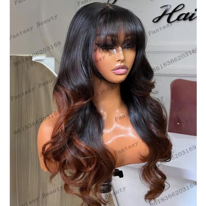 

Super Long Ombre Copper Brown Glueless Fringe Remy Human Hair 5x5 HD Lace Wigs for Black Women Pre Plucked 360 Lace Frontal Wigs