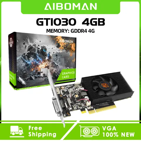 AIBOMAN GT1030 4GB Graphics Cards GDDR4 64BIT 30W HDMI+DVI PCIe 4.0 Suitable for Computer Video Gaming Assembly Accessories