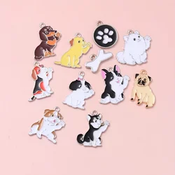 10pcs Cute Dog Enamel Charms Lovely Animal Pet Pendants For Making DIY Handmade Findings Accessories Necklace Jewelry