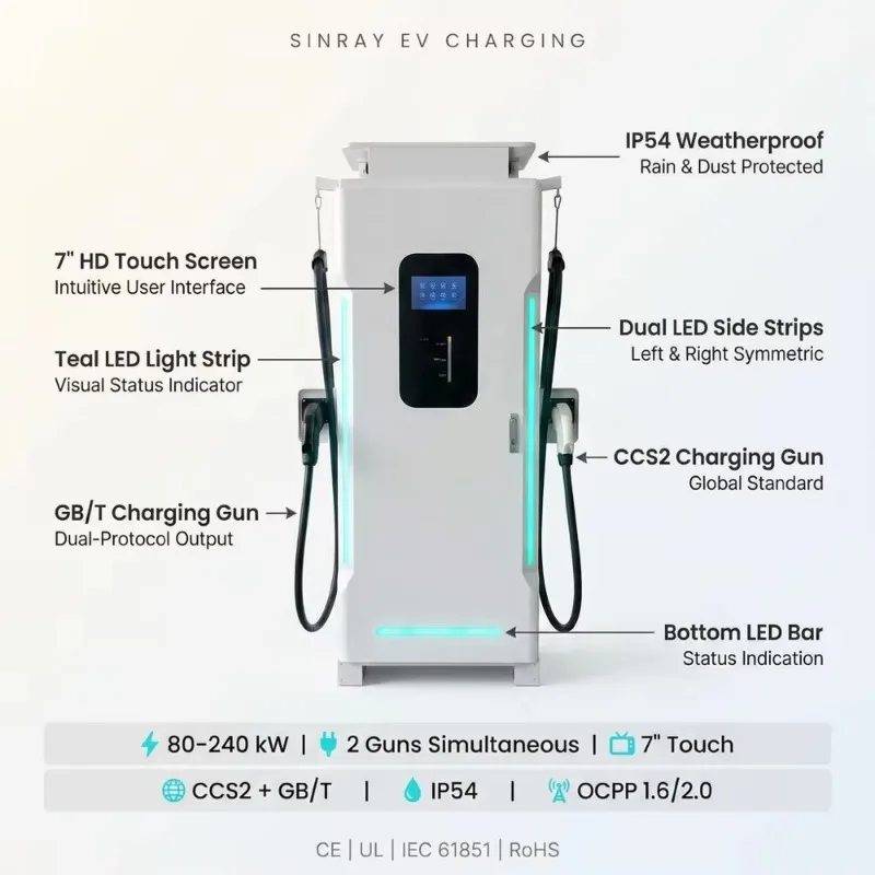 Customized 240KW Multi Protocol DC EV Charger 7 Inch Touch Screen LED Light GBT CCS2 Smart RFID Indoor Outdoor EV Fast Charger