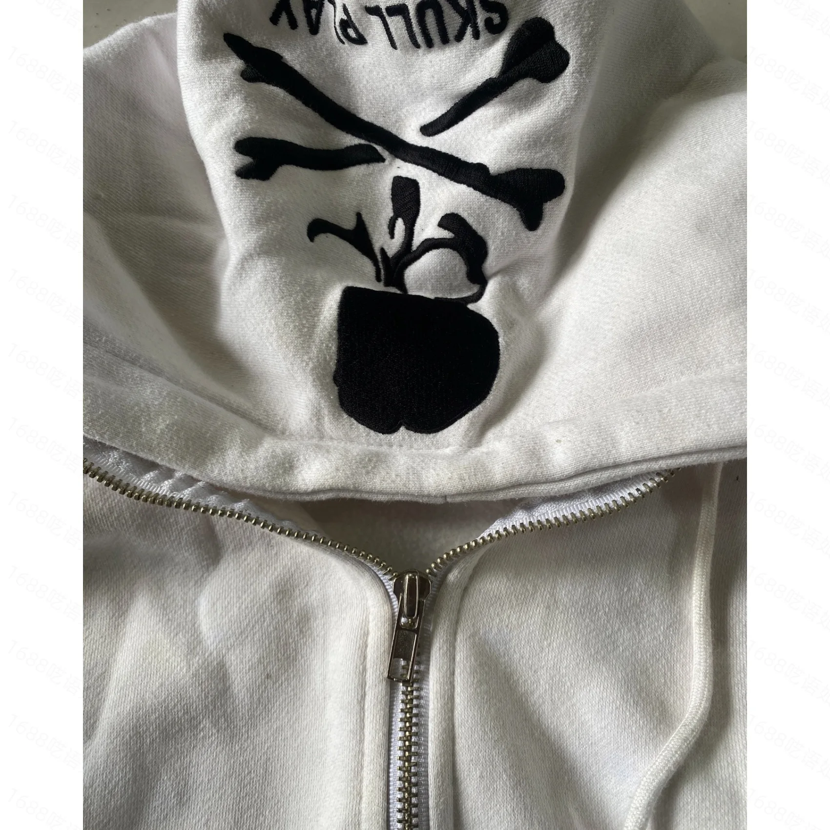 Punk dark hip-hop style skull print long sleeved zip hoodie European and American retro street style casual versatile zip hoodie