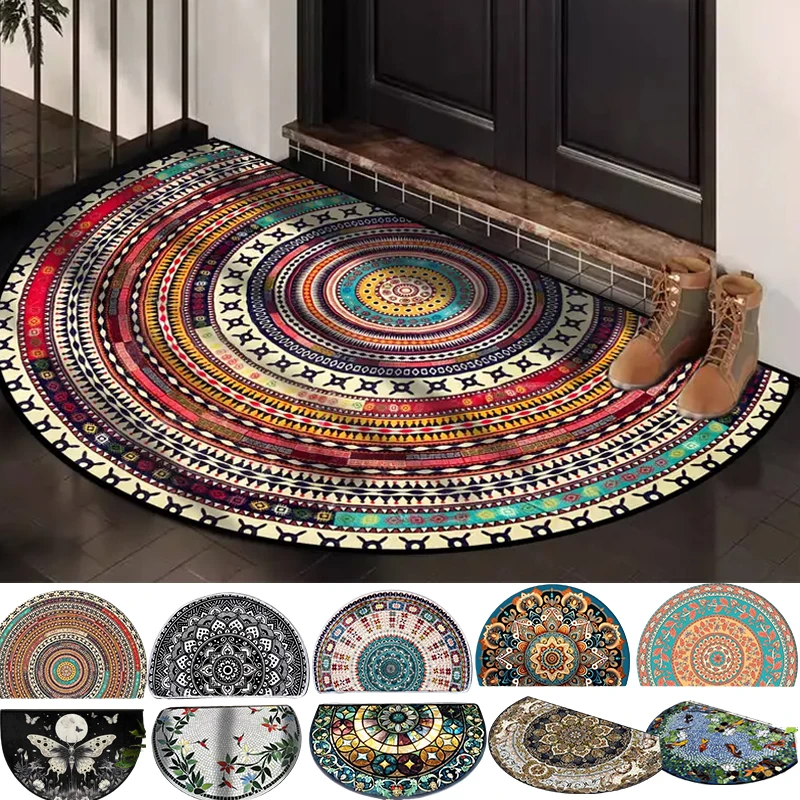 

1pc Luxury Non-Slip Semi-Circle Welcome Mat – Thick 6mm Colorful Geometric Style, Perfect for Indoor Bedroom or Balcony Decor
