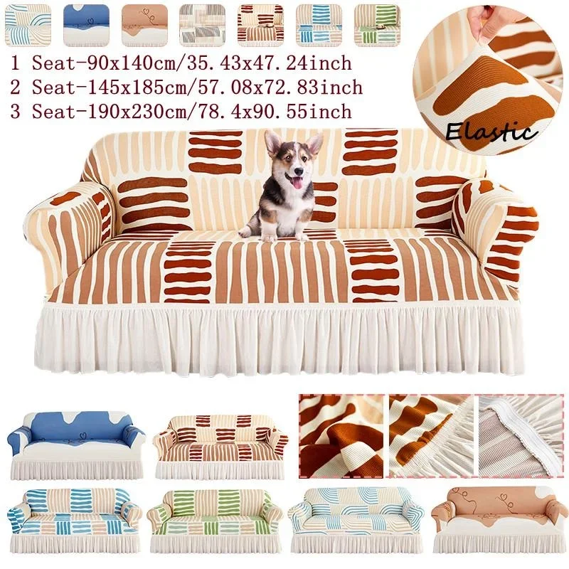 

Geometric Print Sofa Skirt Covers Stretch Breathable Couch Covers Adjustable Elastic Sofa Slipcovers for Living Room Hotel