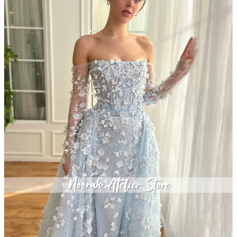 Элегантное вечернее платье с 3D цветком и съемной юбкой, 2024, роскошное платье русалки с длинными рукавами, торжественное платье для выпускного вечера, свадьбы по индивидуальному заказу