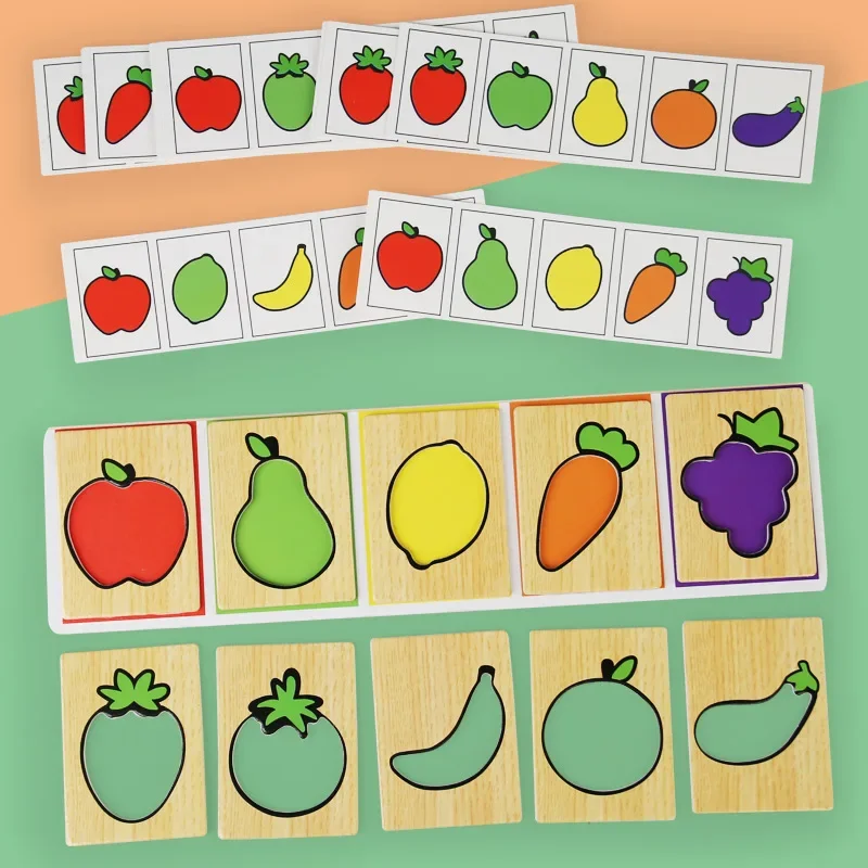 En bois Montessori éducation précoce fruits légumes appairage enfants jeu de reconnaissance des couleurs jouets éducatifs pour les enfants
