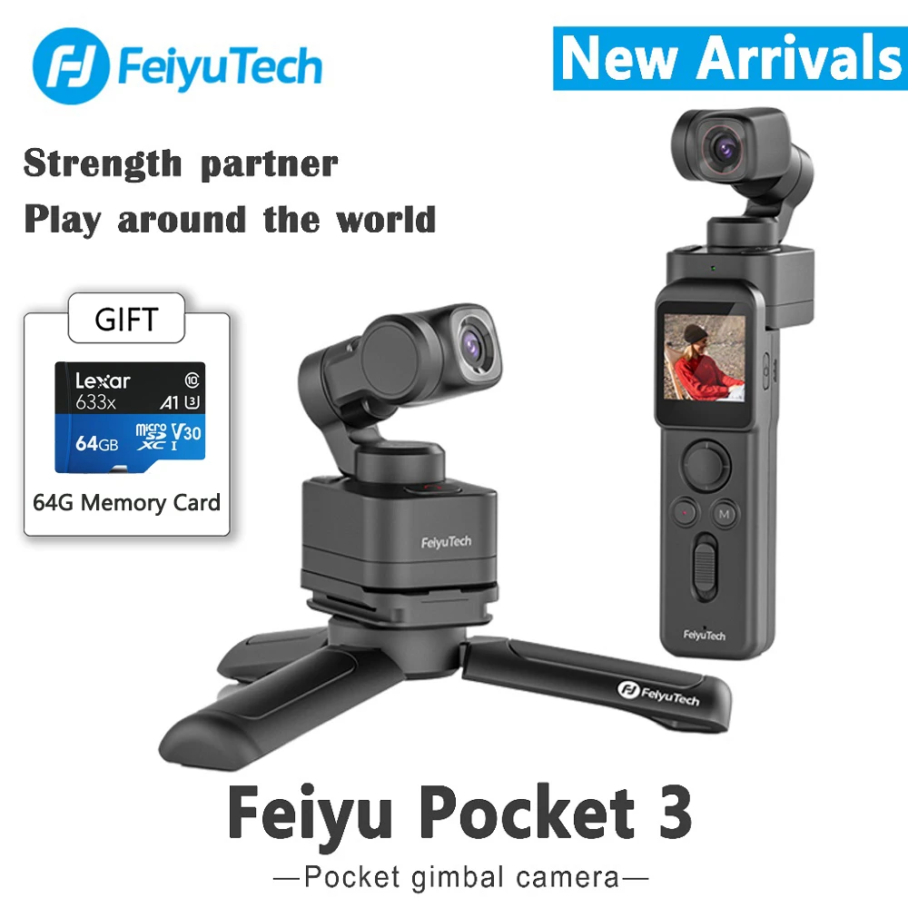 FeiyuTech Feiyu Pocket 3 Cordless Detachable 3-Axis Stabilizer Gimbal Camera 4K60fps Footage Magnetic Attach AI Tracking Follow