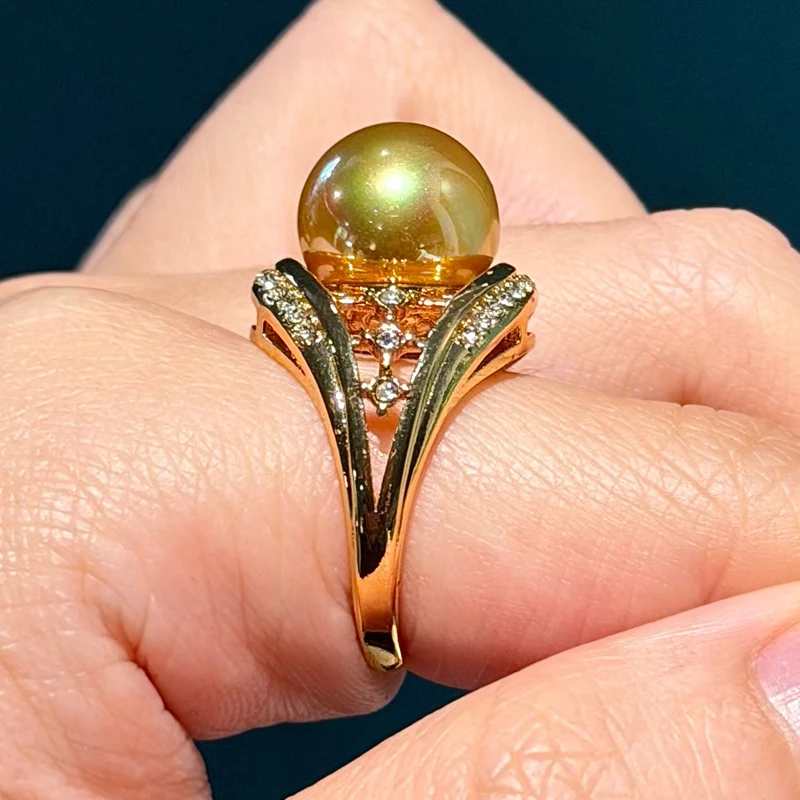 

Vintage Gold Color Wedding Pearl Rings Champagne For Women Rhinestone Adjustable Quality Luxury Jewelry Designer Gifts 2025