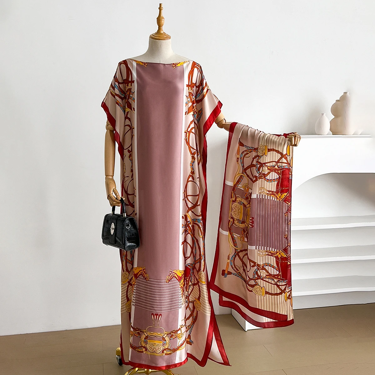 فساتين أفريقية عصرية صيفية جديدة لعام 2025 للنساء أنيقة مطبوعة من الحرير المسلمات فستان طويل حجاب قفطان عباية كويت كبيرة الحجم #3