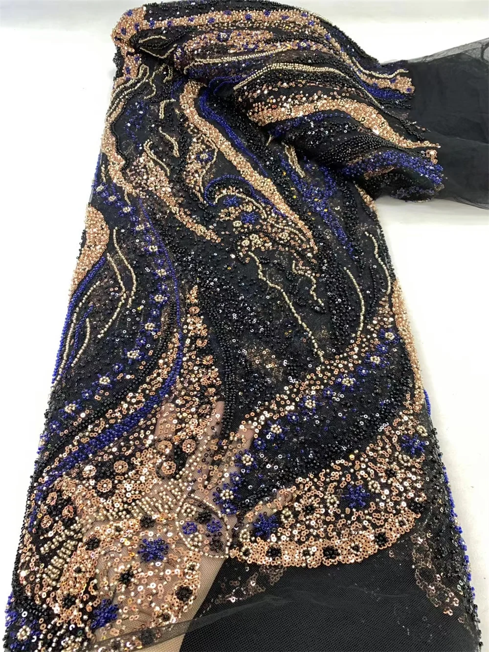 Luxurious Nigerian Handmade Beads Lace Fabric 2024 High Quality Sequins Beaded Embroidery African French Lace Fabric For Dress