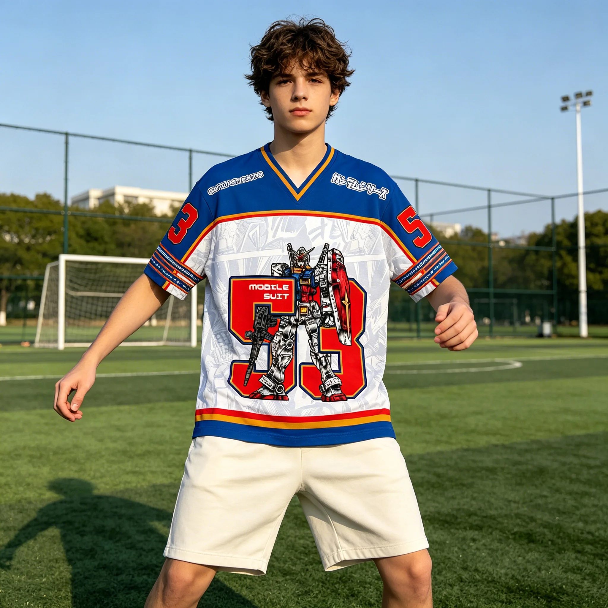 Camiseta infantil para mulheres e homens, camiseta para meninos e meninas, adultos, crianças, pais e filhos, gola em v, secagem rápida, camisetas de anime gundam rx78, mecha jersey