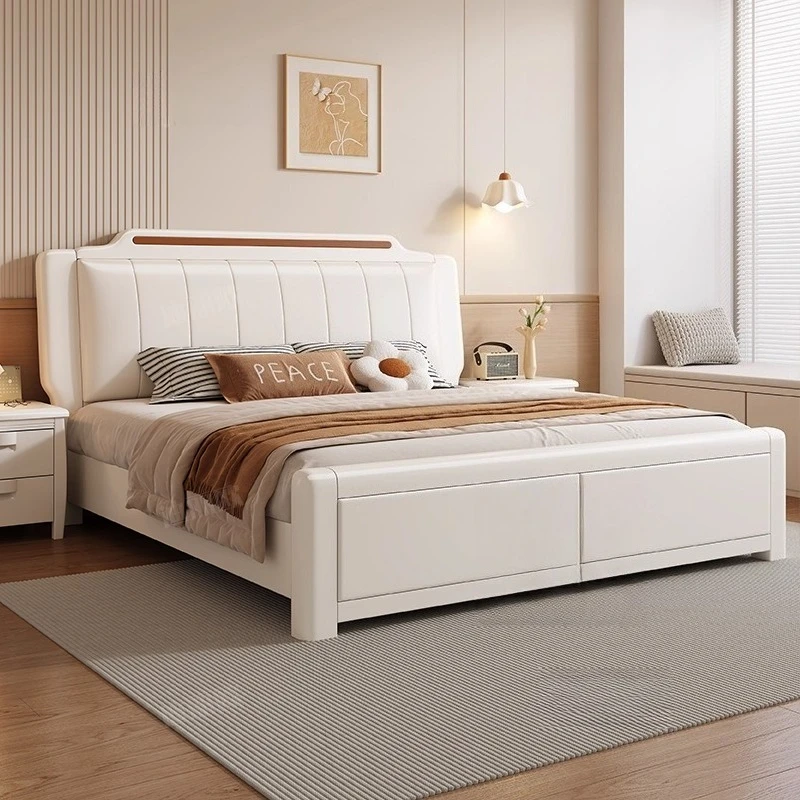 Camas dobles acogedoras y modernas, estructura de cama de 150x200cm, 180x200cm, cama individual queen de lujo con cabecero iluminado, muebles de dormitorio para 2 personas