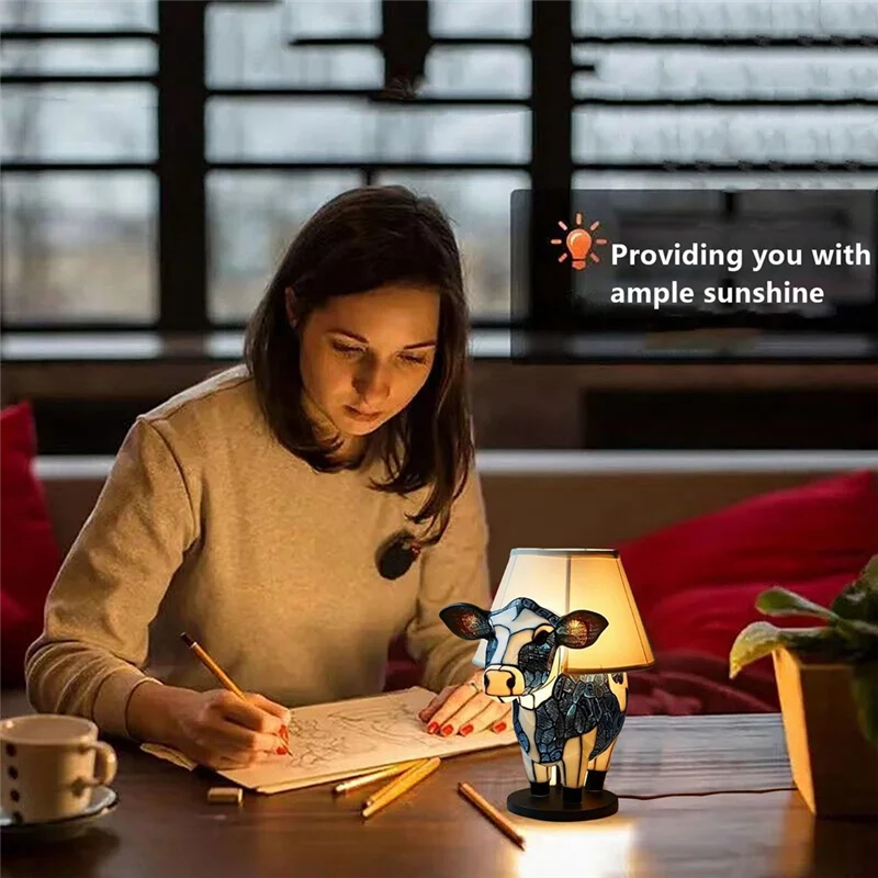 

LUCK-Animal Table Lamp, Black+White Cow Bedside Table Lamp With USB Ports, Bedside Lamp For Living Room Bedroom Durable