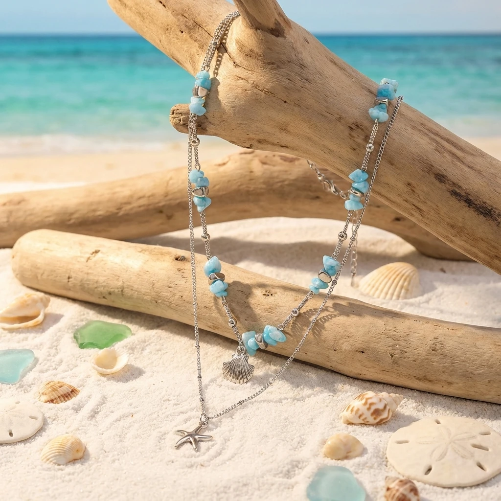 2026 Seaside Bohemian Seestern Doppellagiger Choker für Damen – Charmante unregelmäßige Muschel-Halskette für Sommerreisen und als Geschenk – Detail 5