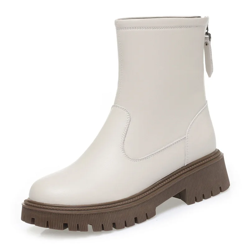 

Модные зимние теплые зимние ботинки из овечьей шерсти, женские нескользящие ботинки на платформе и толстом каблуке с молнией сзади на меху до середины икры