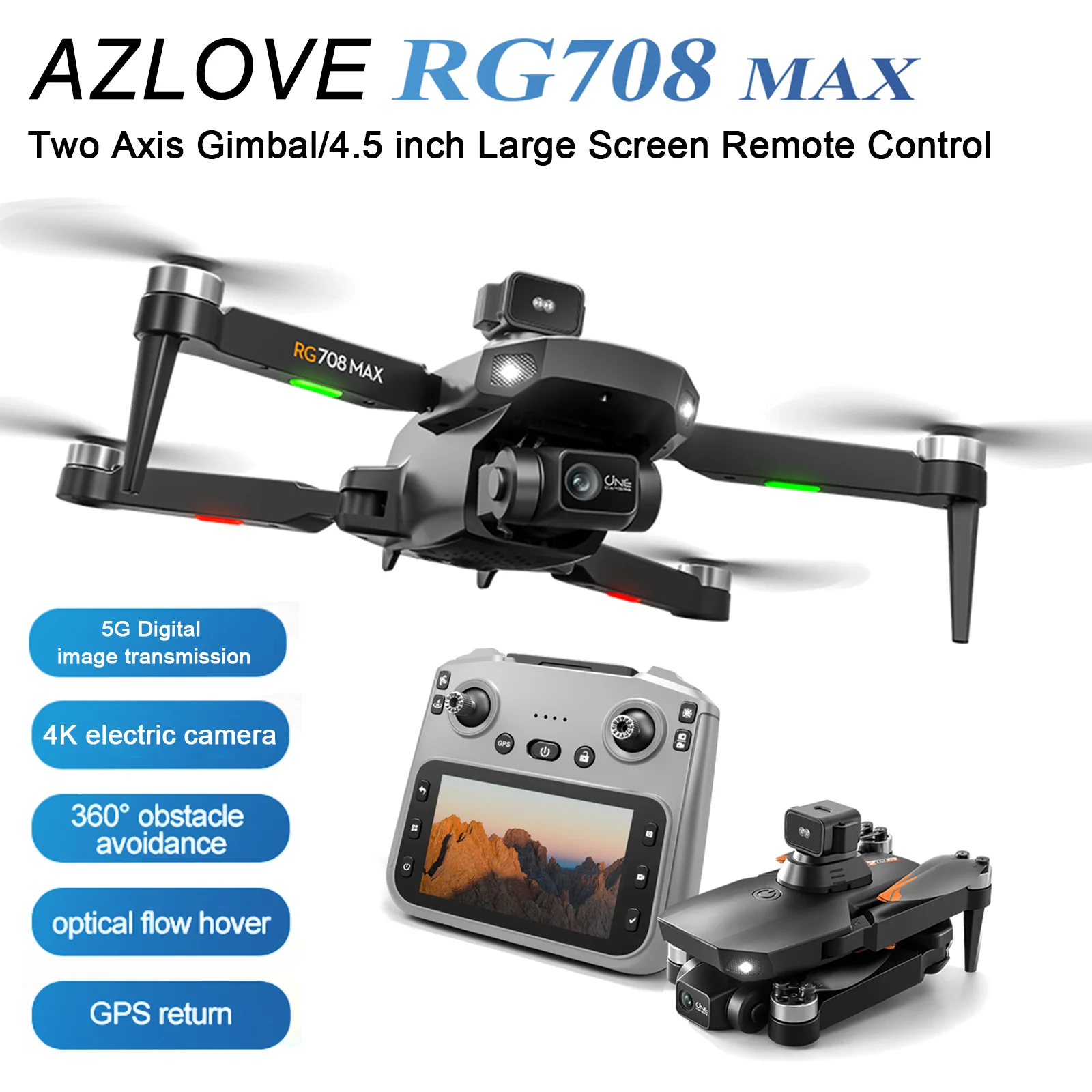 RG708 MAX GPS Drone 4K Professional HD Dual Camera UAV 5G Digital Transmission 360° Obstacle Avoidance Brushless RC Quadcopter