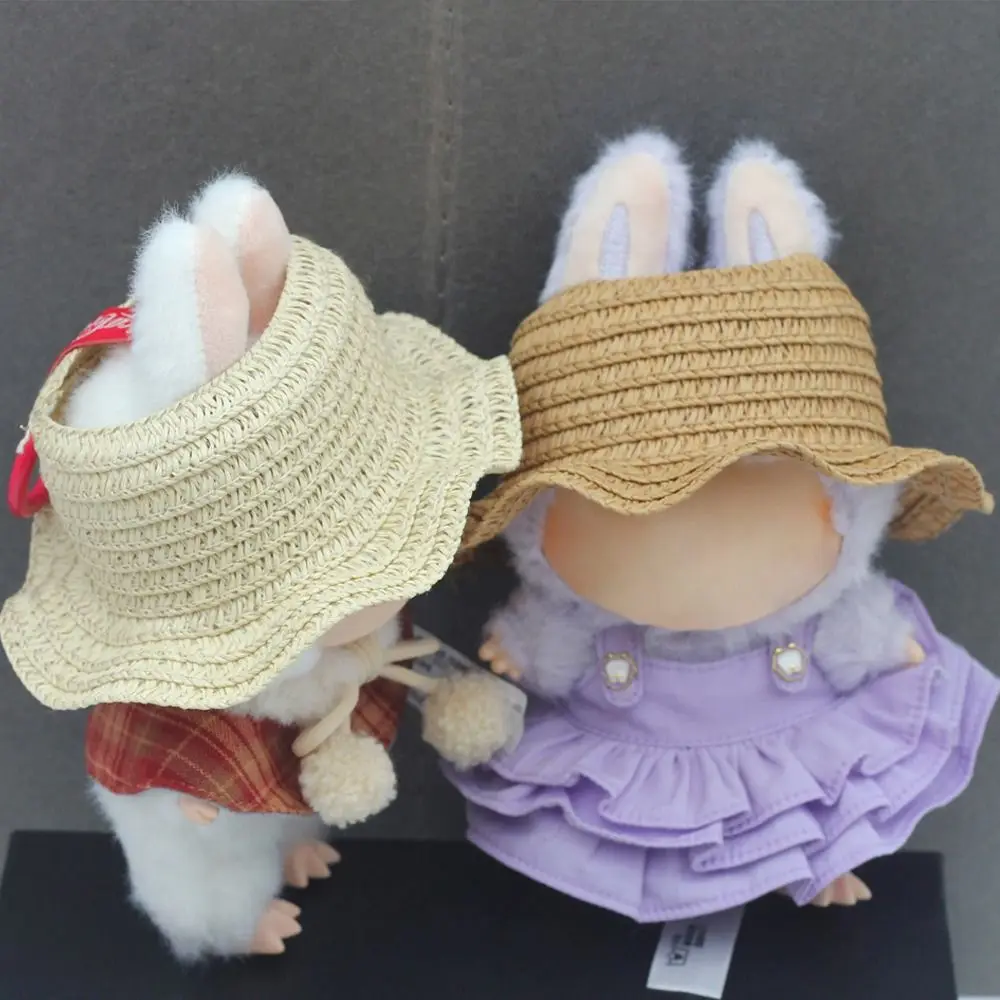 Chapéu de palha vazio, vários estilos, para 17cm, labubu, acessórios de roupas, substituição artesanal, chapéu de boneca, malha, faça você mesmo, vestido de boneca