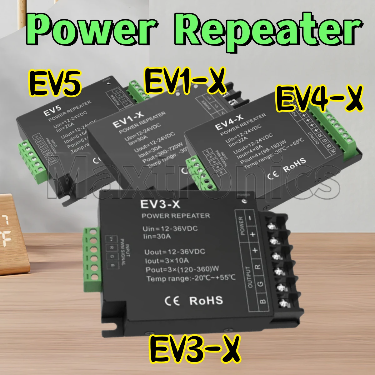 DC12V-24V Power Repeater 1-5Channels Constant Voltage EV1-X/ EV3-X/ V4-X/ EV5 Single Dual Color RGB RGB+CCT CV Signal Amplifier